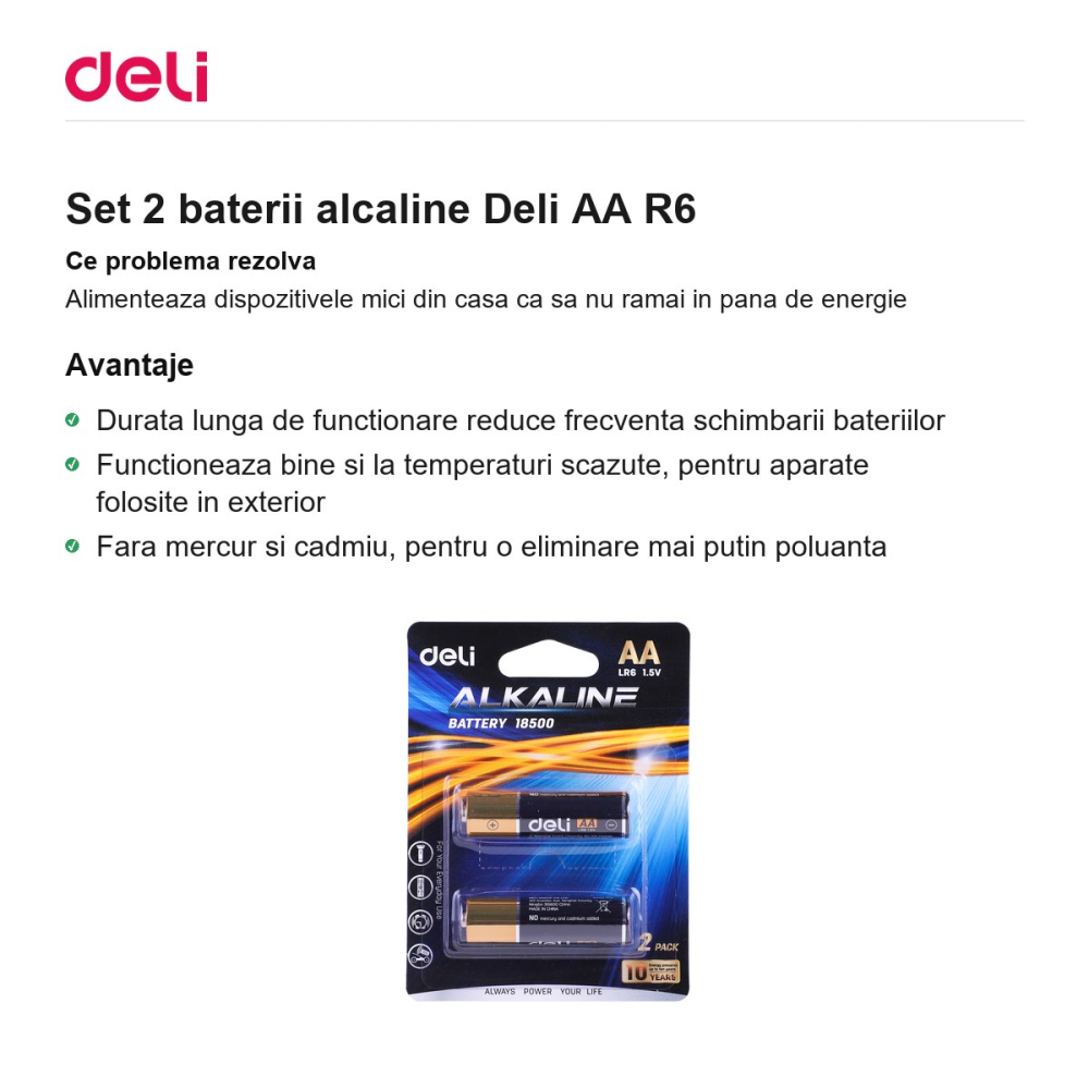Set 2 baterii alcaline Deli AA R6 [2]