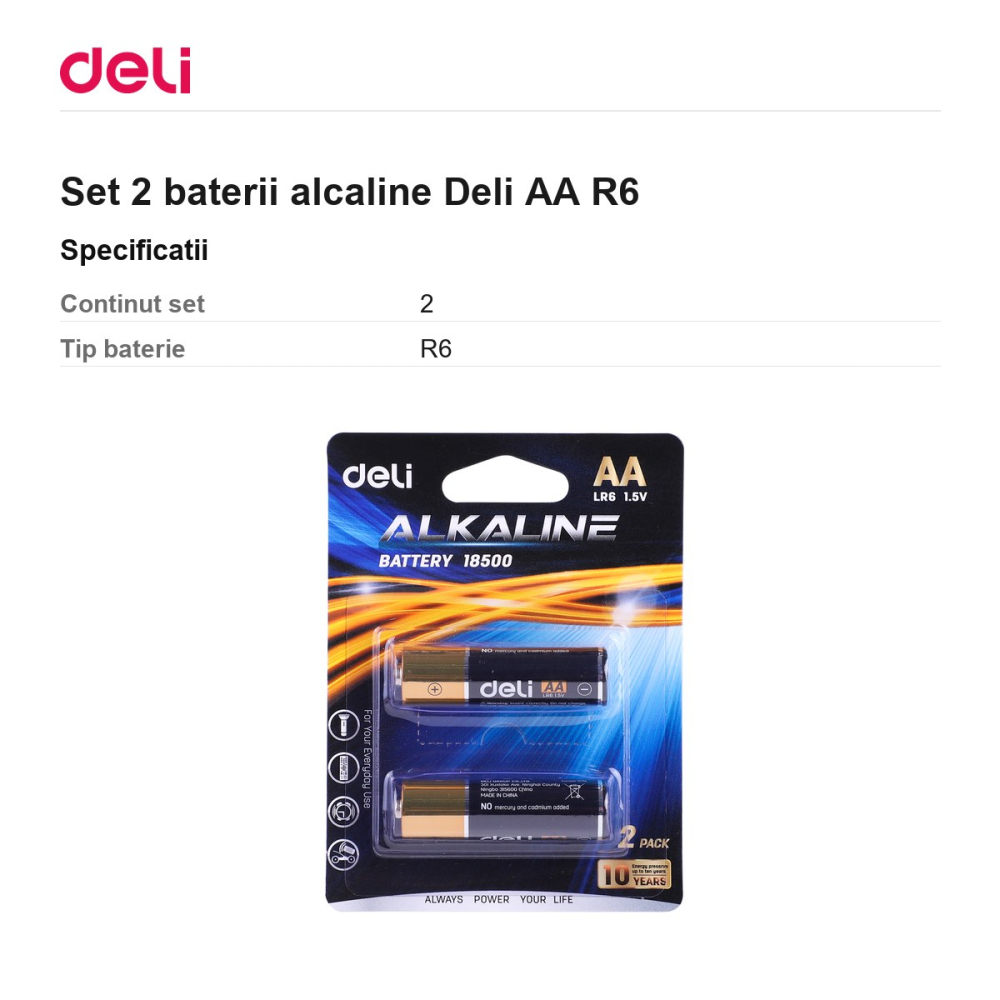 Set 2 baterii alcaline Deli AA R6 [3]