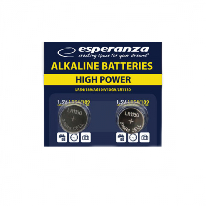 Set 2 baterii alcaline Esperanza LR54 (189 / AG10), 1.5V, diametru 11.6mm, grosime 3.05mm, in blister [1]