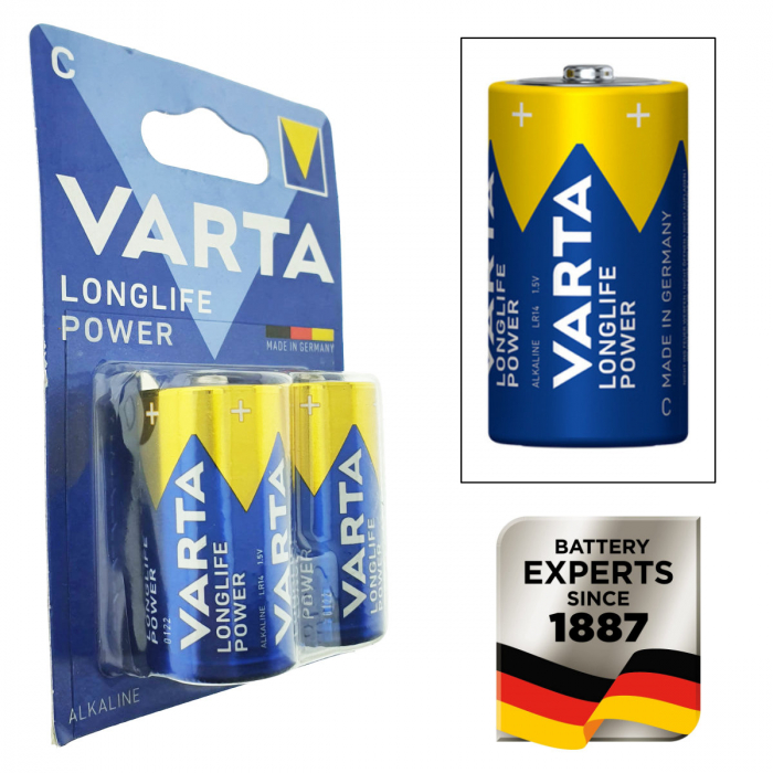 Set 2 baterii alcaline LR14, Varta Longlife Power C, 1.5V, in blister [4]