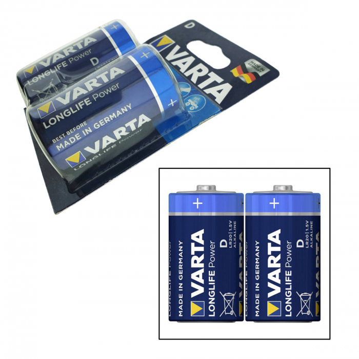 Baterii alcaline R20, D, Varta Long Life Power, blister 2 baterii [2]