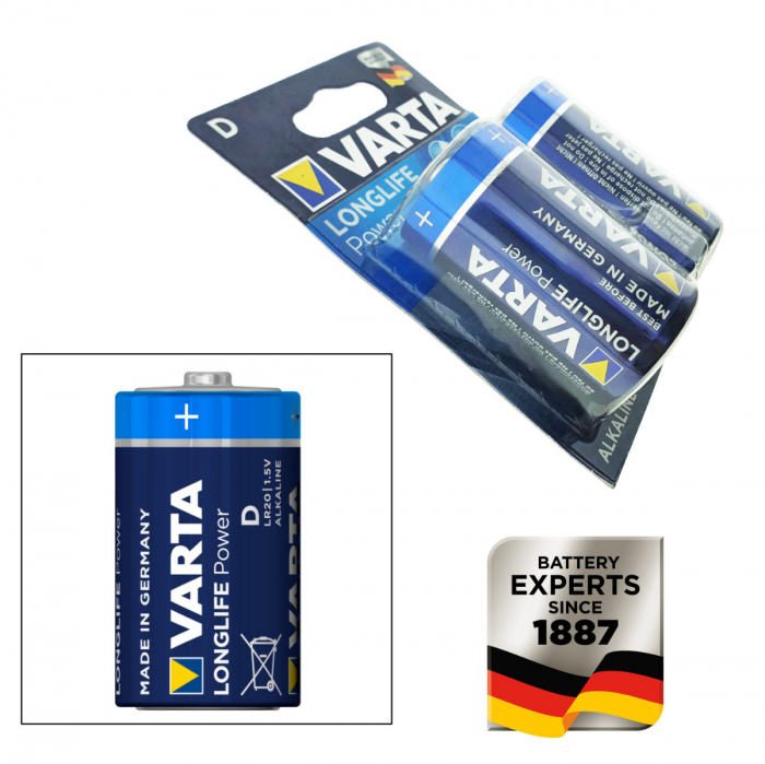 Baterii alcaline R20, D, Varta Long Life Power, blister 2 baterii [3]