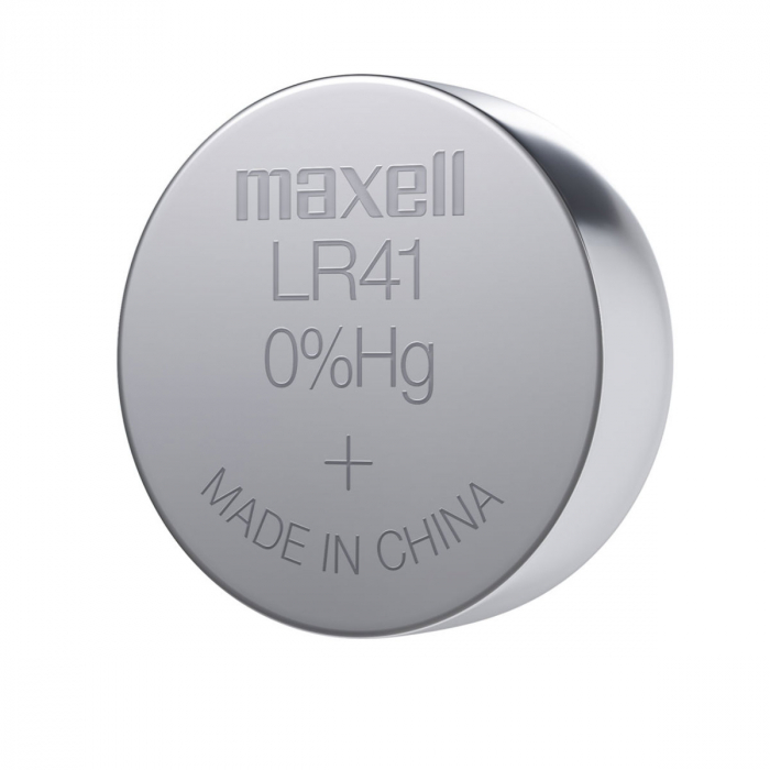 Set 2 baterii alcaline Maxell LR41 / AG3 (192), 1.5V, diametru 7.9mm, grosime 3.6mm, medium drain, in blister [2]