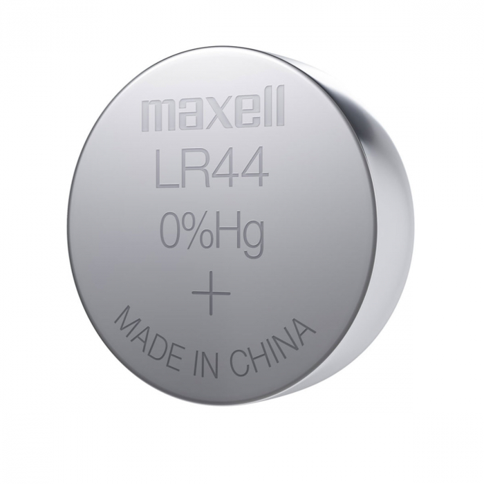 Set 2 baterii alcaline Maxell LR44 / AG13 (A76), 1.5V, diametru 11.6mm, grosime 5.4mm, low drain, in blister [2]