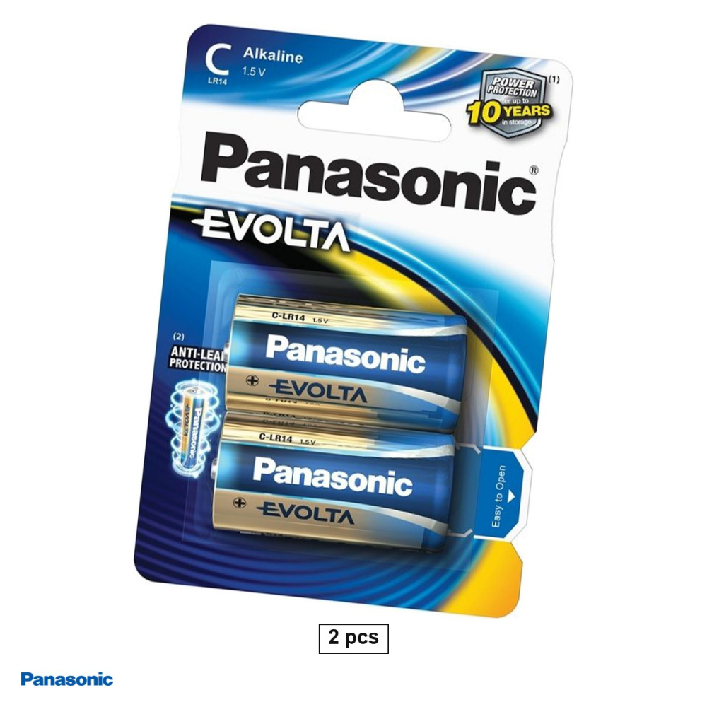 Set 2 baterii alcaline Panasonic Evolta C LR14, 1.5 V, 26.2 x 50 mm, in blister [1]