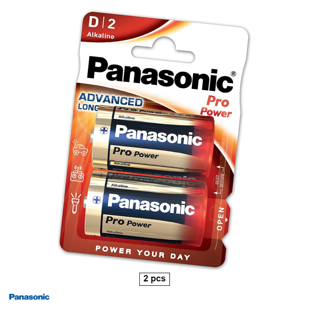 Set 2 baterii alcaline Panasonic Pro Power D LR20, 1.5 V, 34.2 x 61.5 mm, in blister [1]