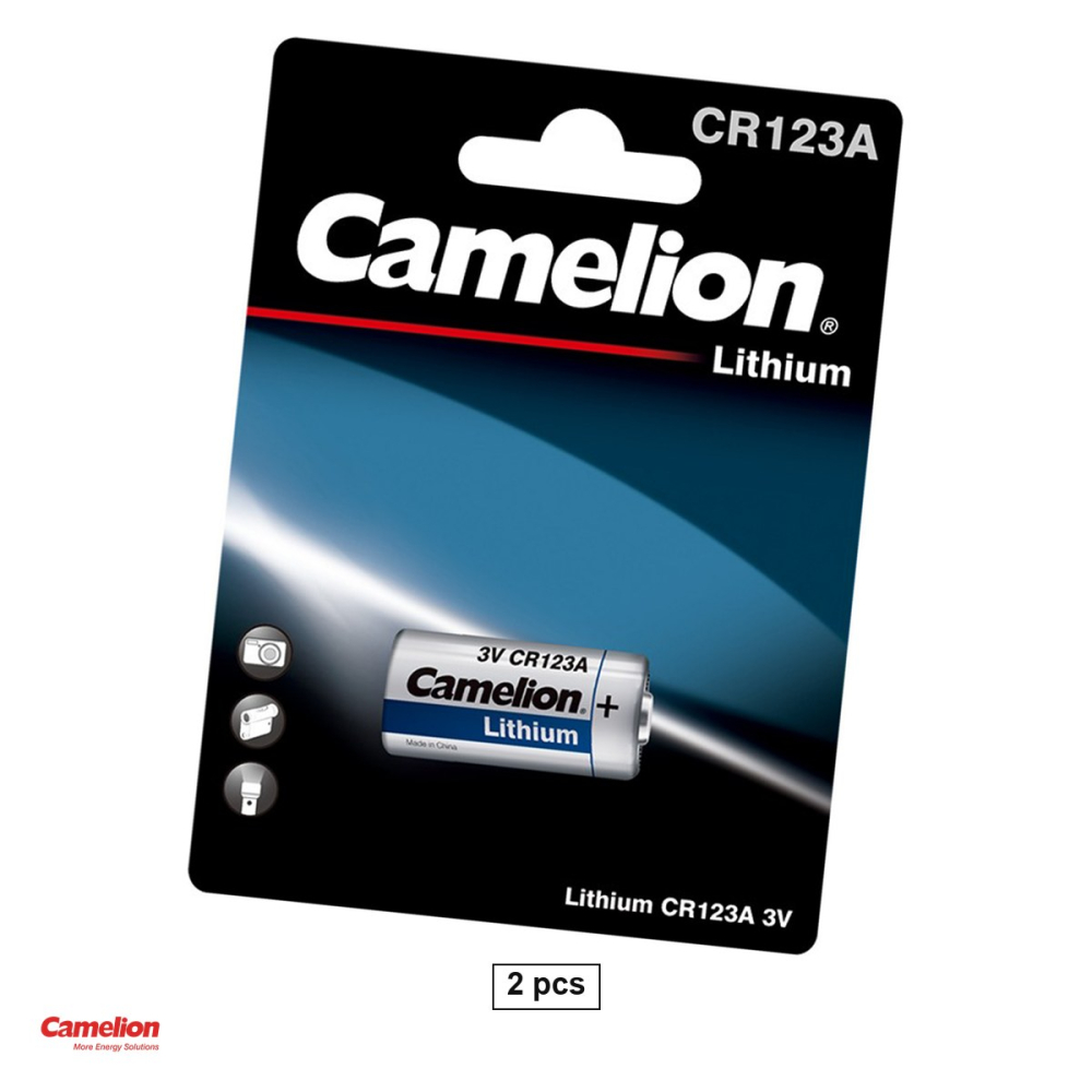 Set 2 baterii litiu Camelion CR123A, 3 V, 1480 mAh, Li-MnO2, echivalent CR17345, DL123A, 17 x 34.5 mm, baterie foto, 2 blistere [1]