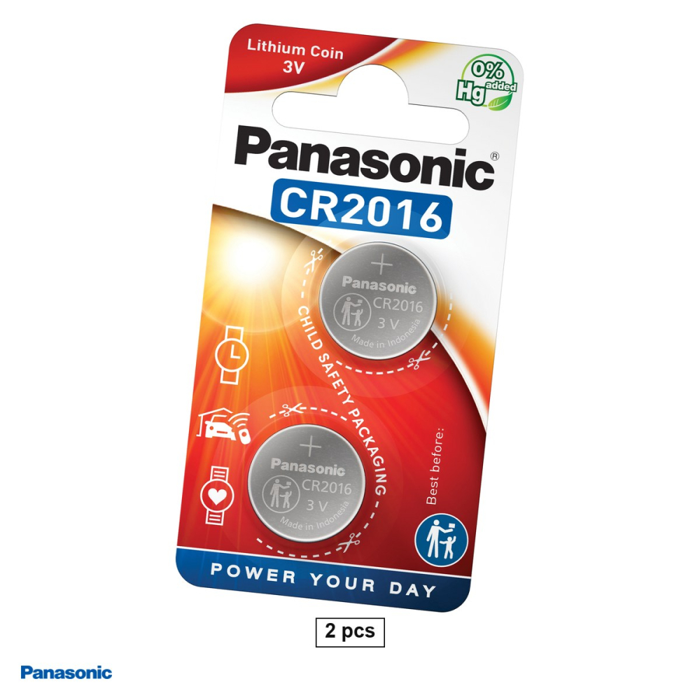 Set 2 baterii litiu Panasonic CR2016, litiu - dioxid de mangan, 3 V, 90 mAh, 20 x 1.6 mm, in blister [1]
