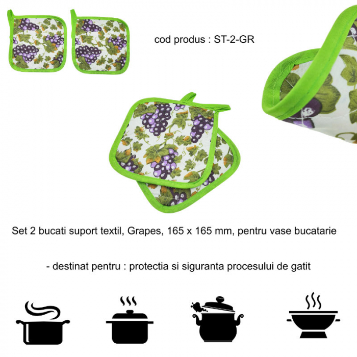 Set 2 bucati suport textil, Grapes, 165 x 165 mm, pentru vase bucatarie [6]