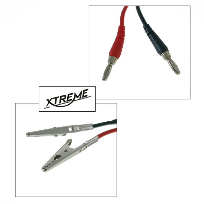 Set 2 cabluri electrice, cu mufe banana si cleme tip crocodil, 15A, Xtreme 07467, 100cm lungime, rosu si negru [3]