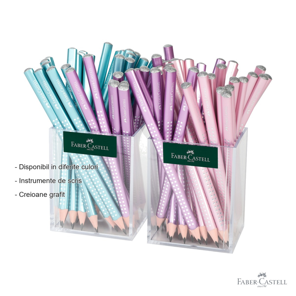 Set 2 cutii creioane grafit Faber-Castell Jumbo Sparkle Grip, forma triunghiulara ergonomica, 36 bucati, culori metalice [2]