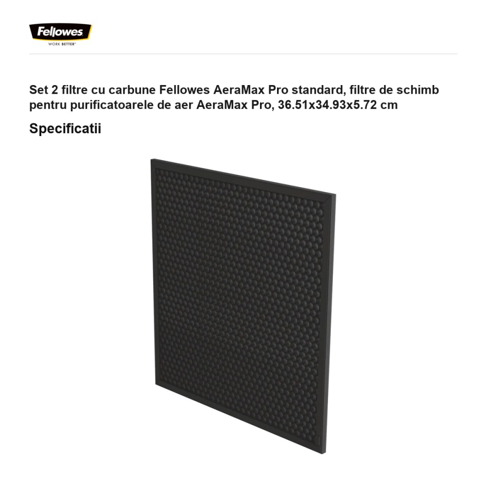 Set 2 filtre cu carbune Fellowes AeraMax Pro standard, filtre de schimb pentru purificatoarele de aer AeraMax Pro, 36.51x34.93x5.72 cm [3]