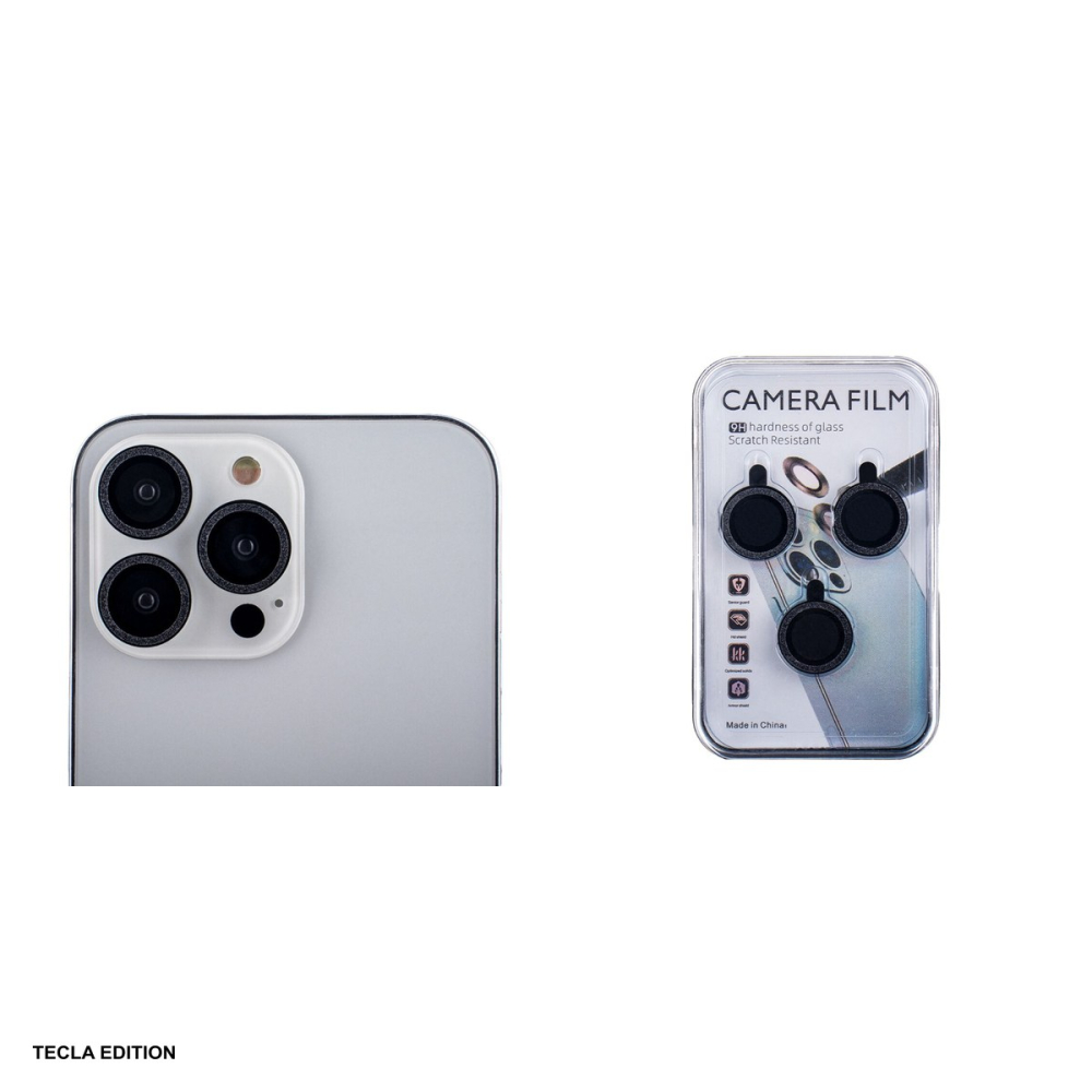 Set 2 folii protectie camera, cu margine design negru glitter, pentru Apple iPhone 13 Mini [4]