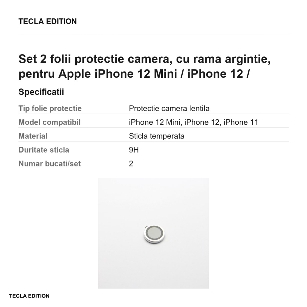 Set 2 folii protectie camera, cu rama argintie, pentru Apple iPhone 12 Mini / iPhone 12 / iPhone 11 [3]