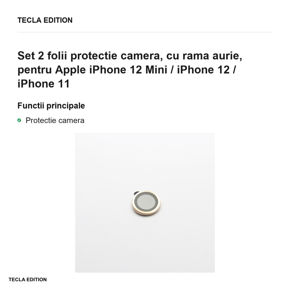 Set 2 folii protectie camera, cu rama aurie, pentru Apple iPhone 12 Mini / iPhone 12 / iPhone 11 [2]