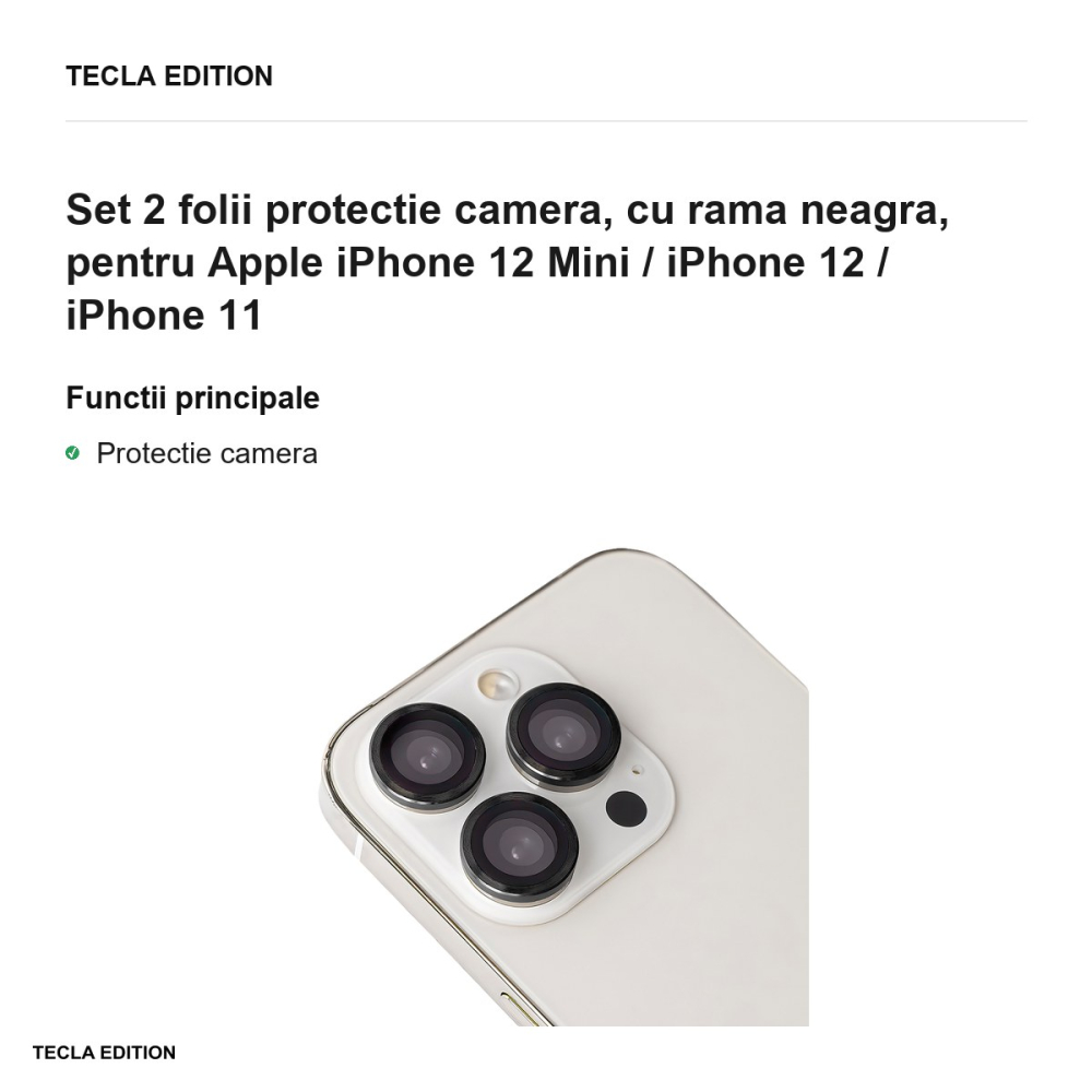 Set 2 folii protectie camera, cu rama neagra, pentru Apple iPhone 12 Mini / iPhone 12 / iPhone 11 [2]