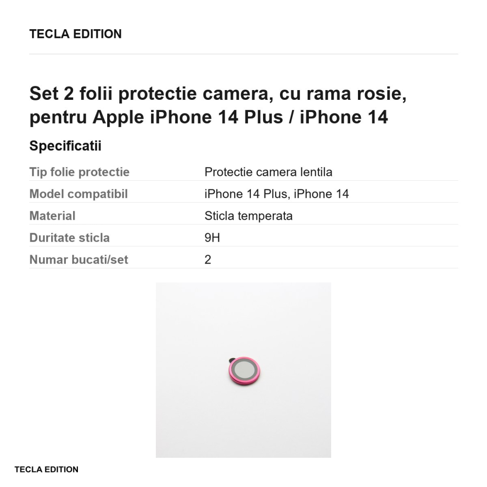 Set 2 folii protectie camera, cu rama rosie, pentru Apple iPhone 14 Plus / iPhone 14 [3]