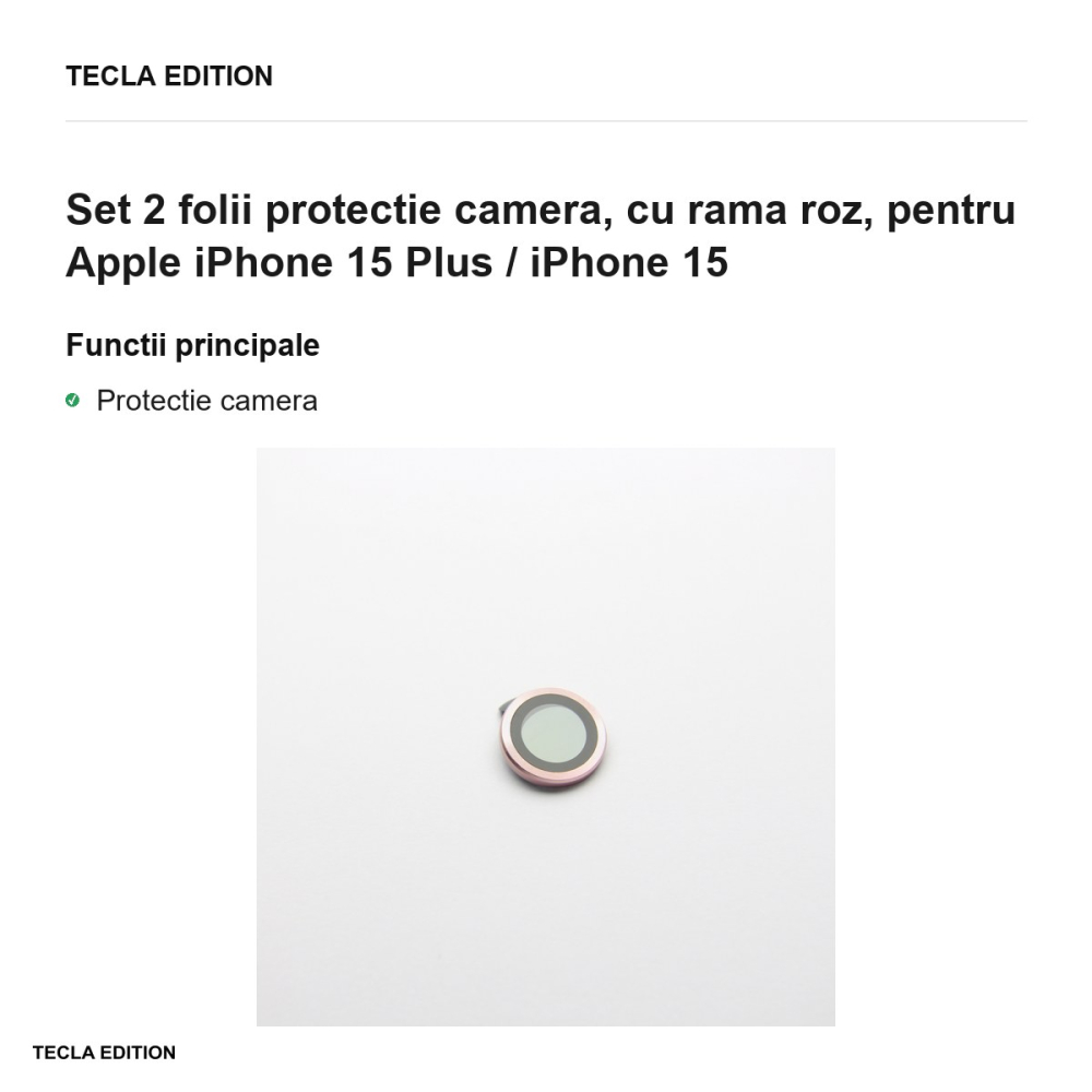 Set 2 folii protectie camera, cu rama roz, pentru Apple iPhone 15 Plus / iPhone 15 [2]
