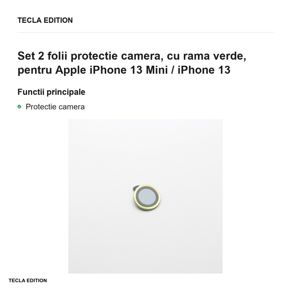 Set 2 folii protectie camera, cu rama verde, pentru Apple iPhone 13 Mini / iPhone 13 [2]