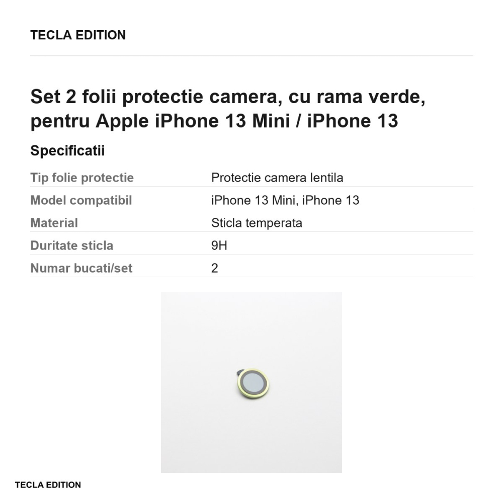 Set 2 folii protectie camera, cu rama verde, pentru Apple iPhone 13 Mini / iPhone 13 [3]