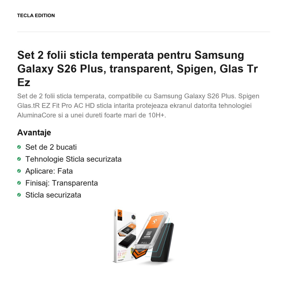 Set 2 folii sticla temperata pentru Samsung Galaxy S26 Plus, transparent, Spigen, Glas Tr Ez [2]