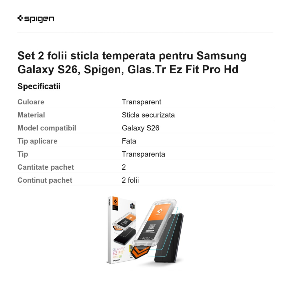 Set 2 folii sticla temperata pentru Samsung Galaxy S26, Spigen, Glas.Tr Ez Fit Pro Hd [3]