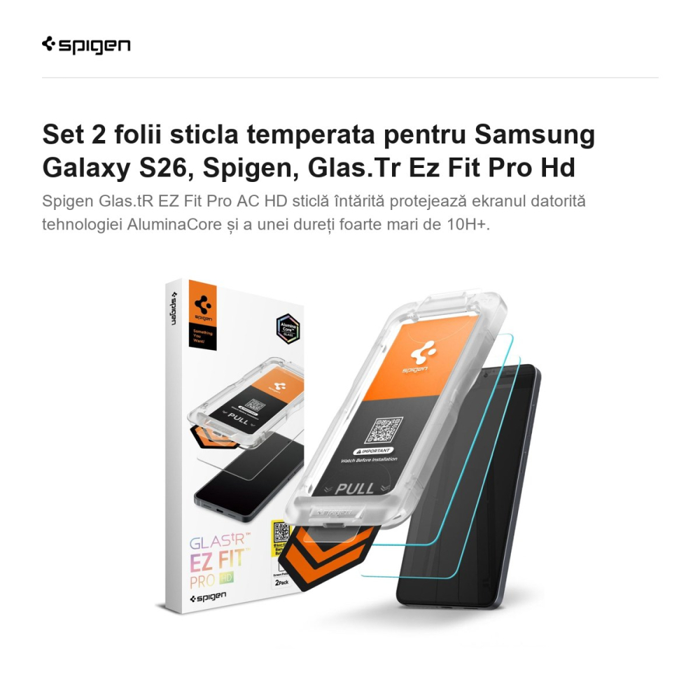 Set 2 folii sticla temperata pentru Samsung Galaxy S26, Spigen, Glas.Tr Ez Fit Pro Hd [2]