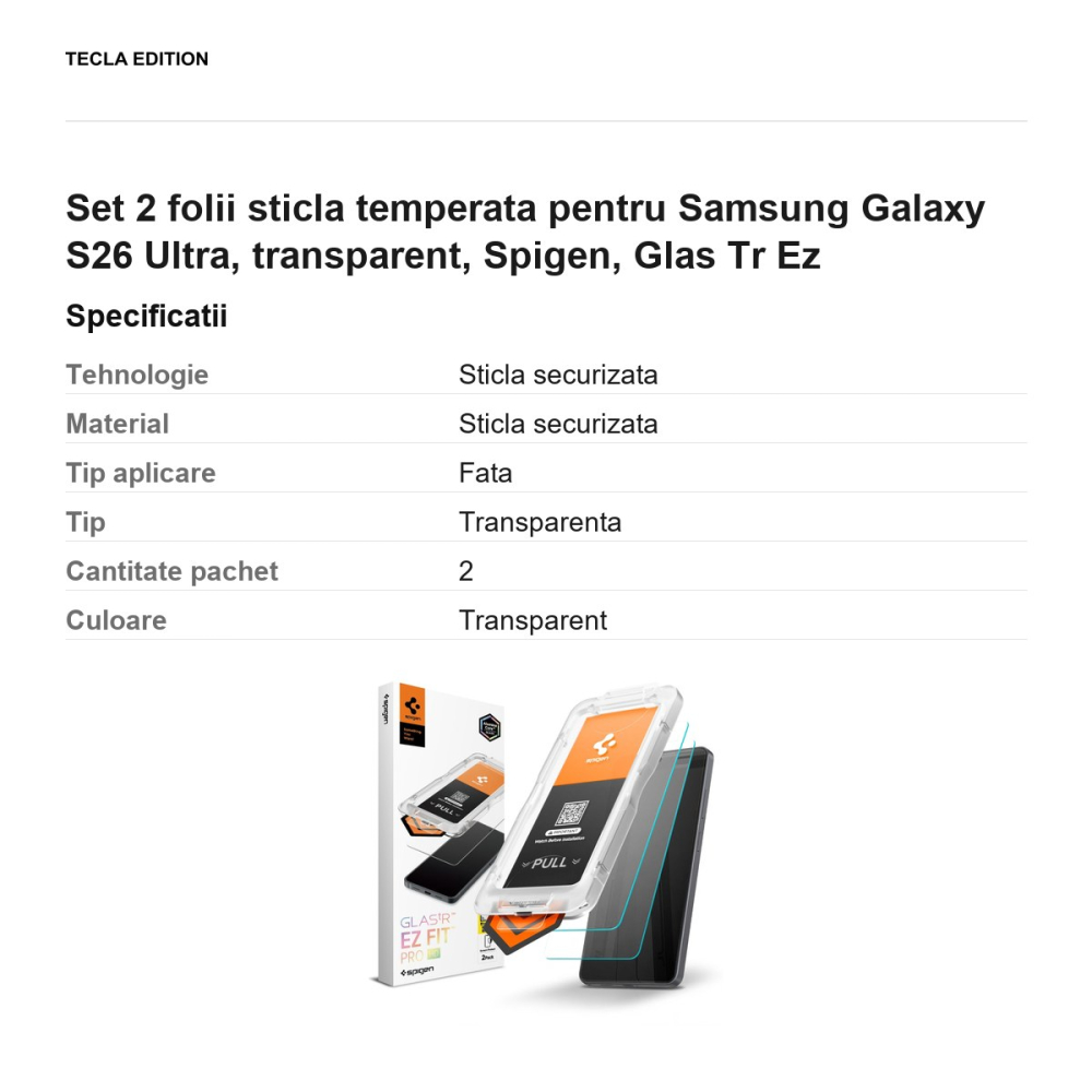 Set 2 folii sticla temperata pentru Samsung Galaxy S26 Ultra, transparent, Spigen, Glas Tr Ez [3]