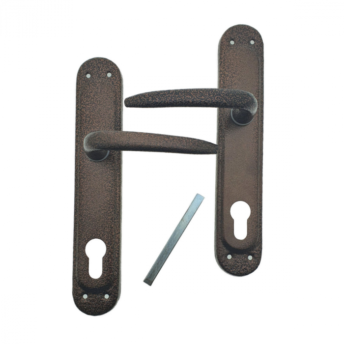 Set 2 manere cu sild pe cheie, pentru usa, metal, maro [2]