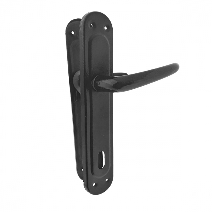 Set 2 manere cu sild pe cheie, pentru usa, metal, negru [2]
