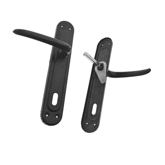 Set 2 manere cu sild pe cheie, pentru usa, metal, negru [4]