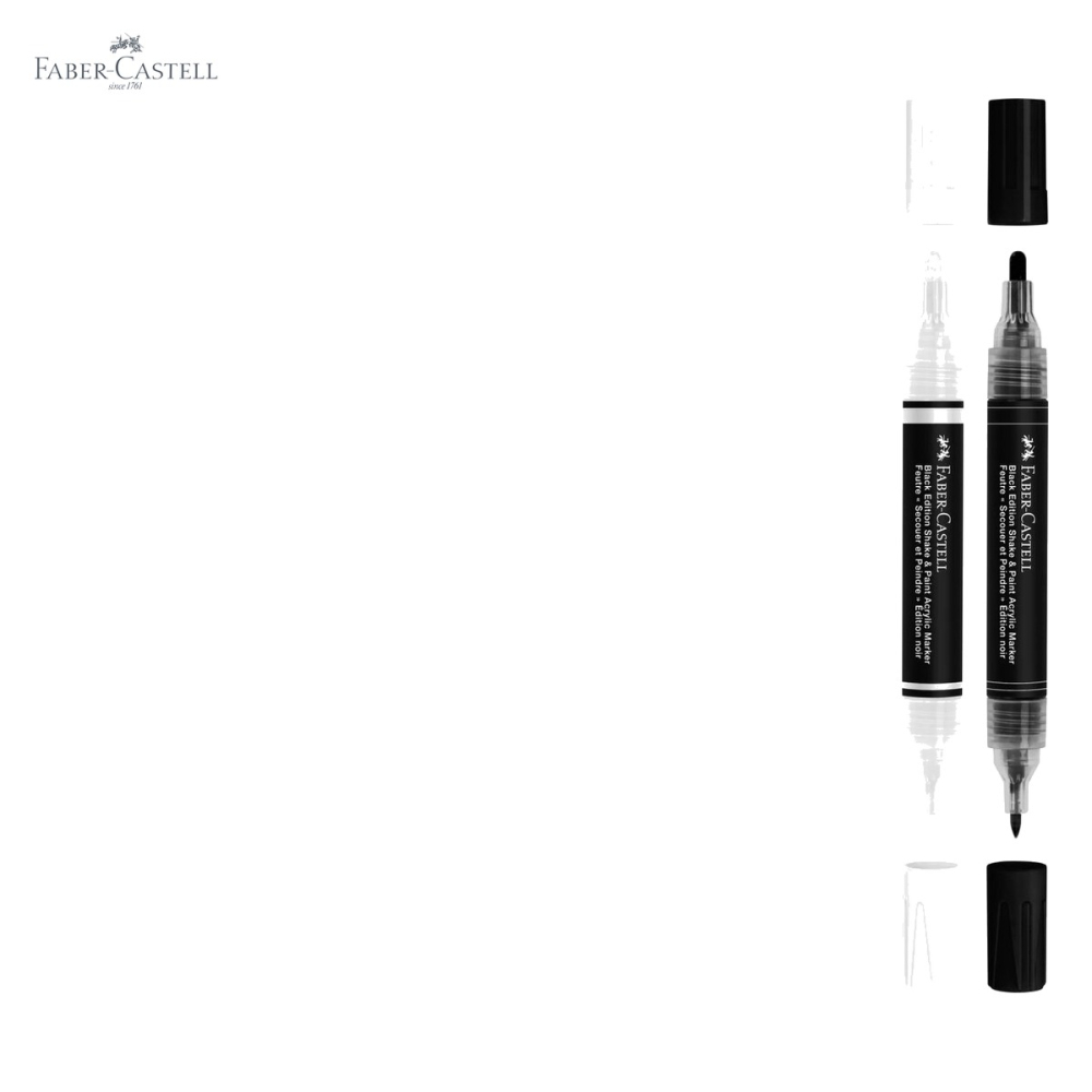 Set 2 markere acrilice Faber-Castell Shake&Paint alb-negru, varf dublu, pentru design si ilustratie [5]