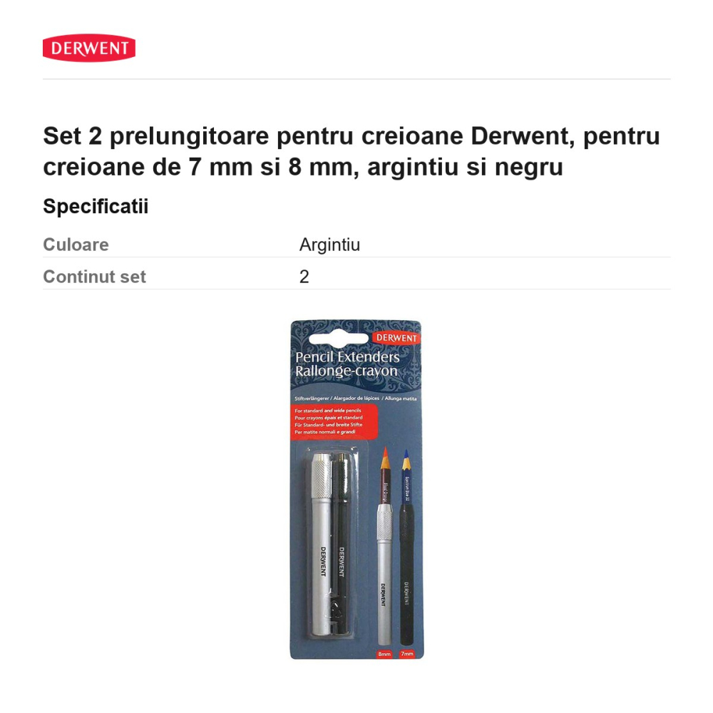 Set 2 prelungitoare pentru creioane Derwent, pentru creioane de 7 mm si 8 mm, argintiu si negru [3]