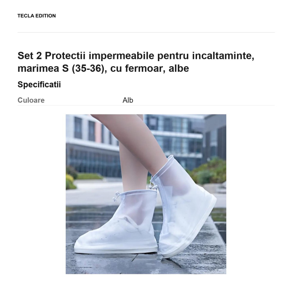 Set 2 Protectii impermeabile pentru incaltaminte, marimea S (35-36), cu fermoar, albe [3]