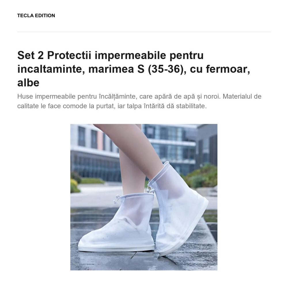 Set 2 Protectii impermeabile pentru incaltaminte, marimea S (35-36), cu fermoar, albe [2]