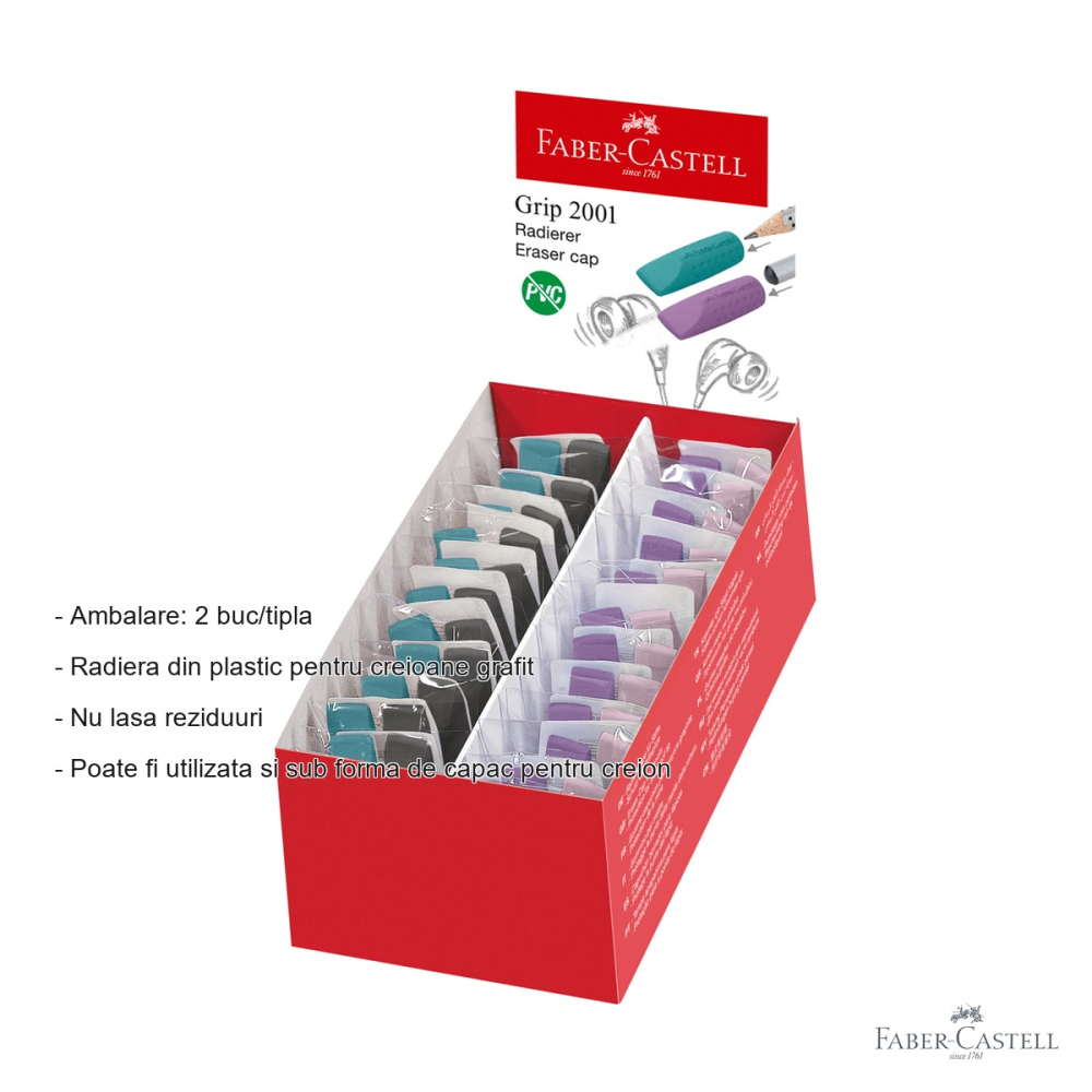 Set 2 radiere capac grip Faber-Castell Roll On 2024, pentru creioane grafit, fara PVC [2]