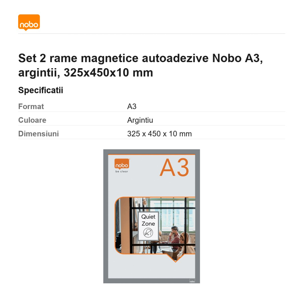 Set 2 rame magnetice autoadezive Nobo A3, argintii, 325x450x10 mm [3]