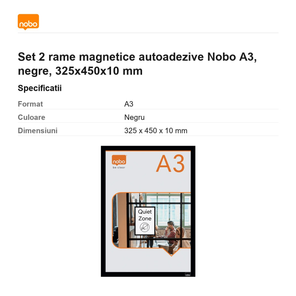Set 2 rame magnetice autoadezive Nobo A3, negre, 325x450x10 mm [3]