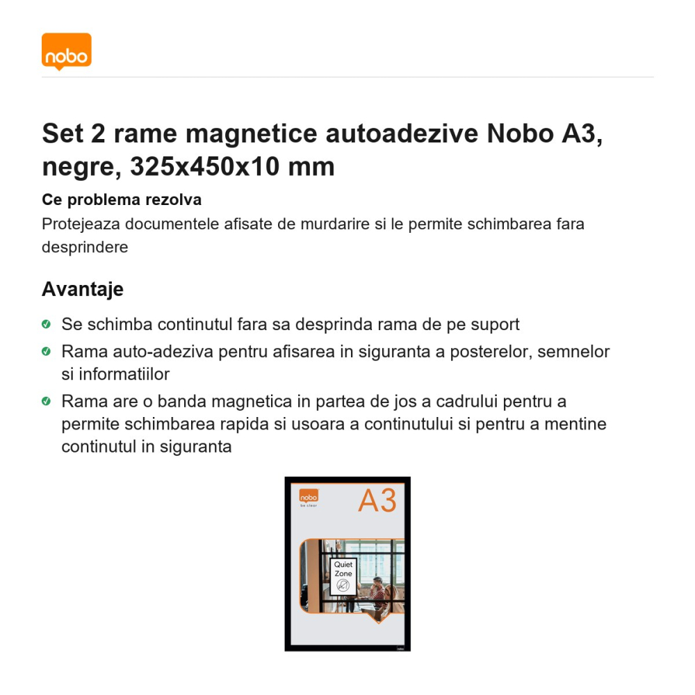 Set 2 rame magnetice autoadezive Nobo A3, negre, 325x450x10 mm [2]