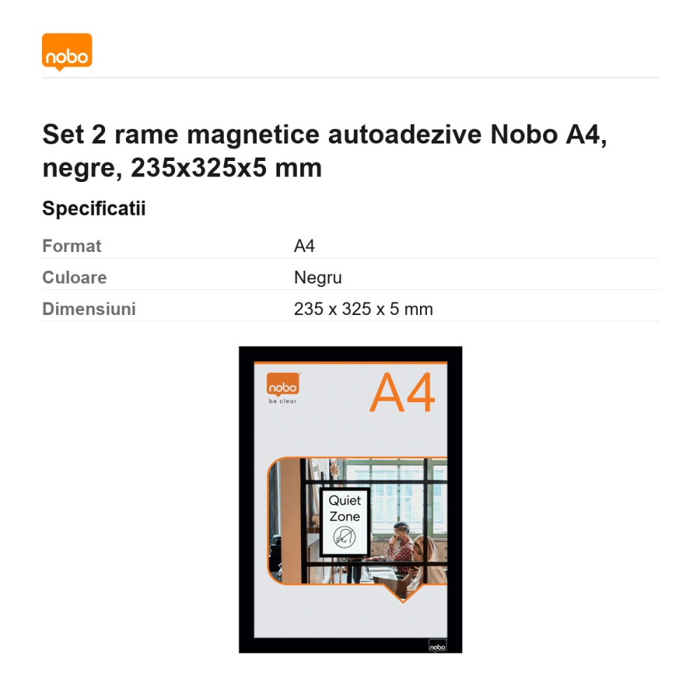 Set 2 rame magnetice autoadezive Nobo A4, negre, 235x325x5 mm [3]