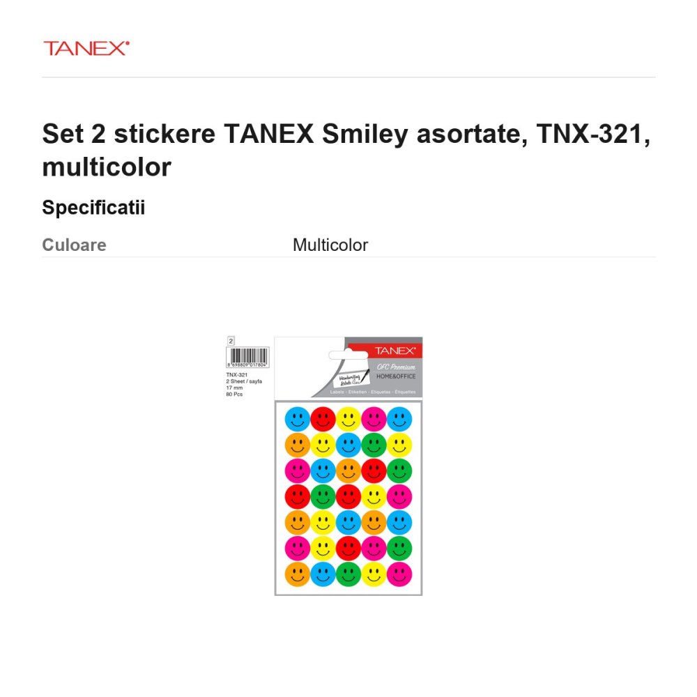 Set 2 stickere TANEX Smiley asortate, TNX-321, multicolor [3]