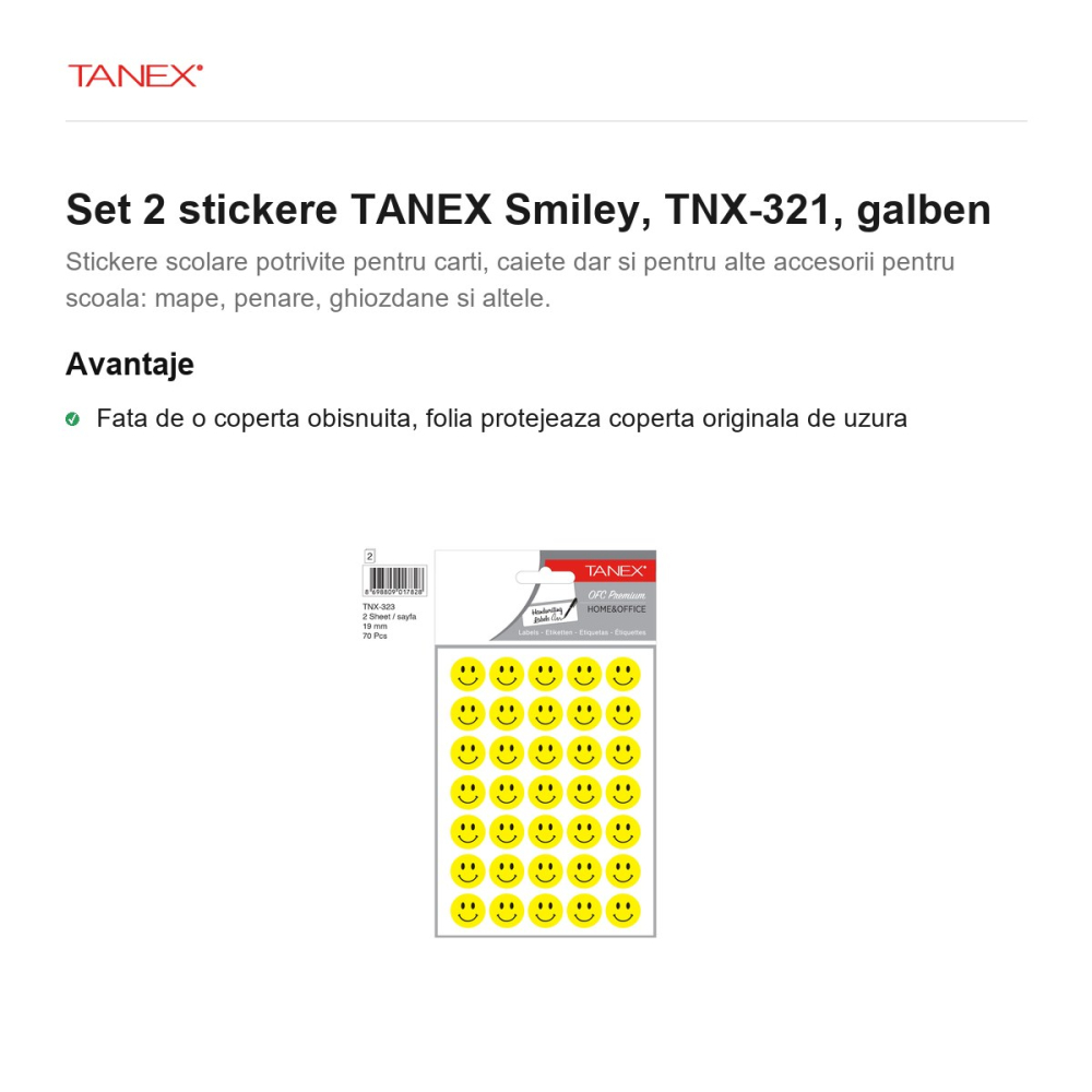Set 2 stickere TANEX Smiley, TNX-321, galben [2]