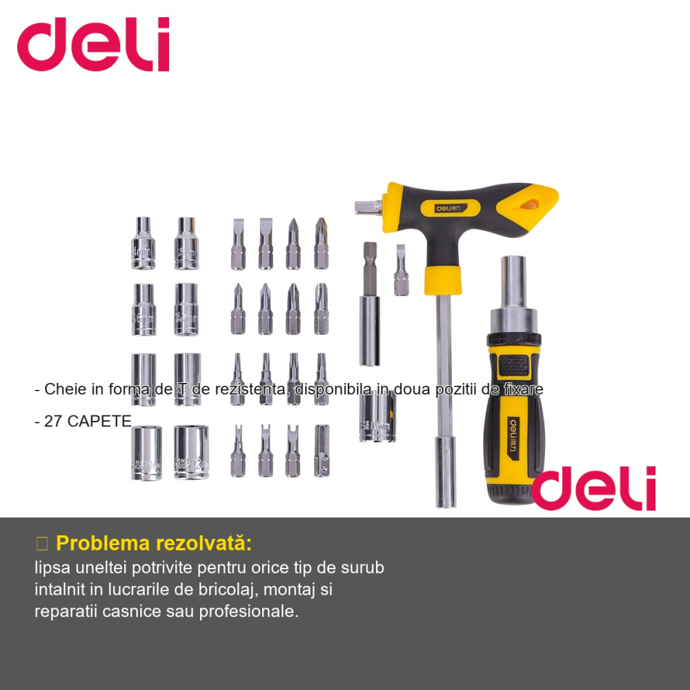 Set 2 surubelnite cu 27 capete interschimbabile Deli, otel crom-vanadiu, maner PP+TPR antiderapant [2]