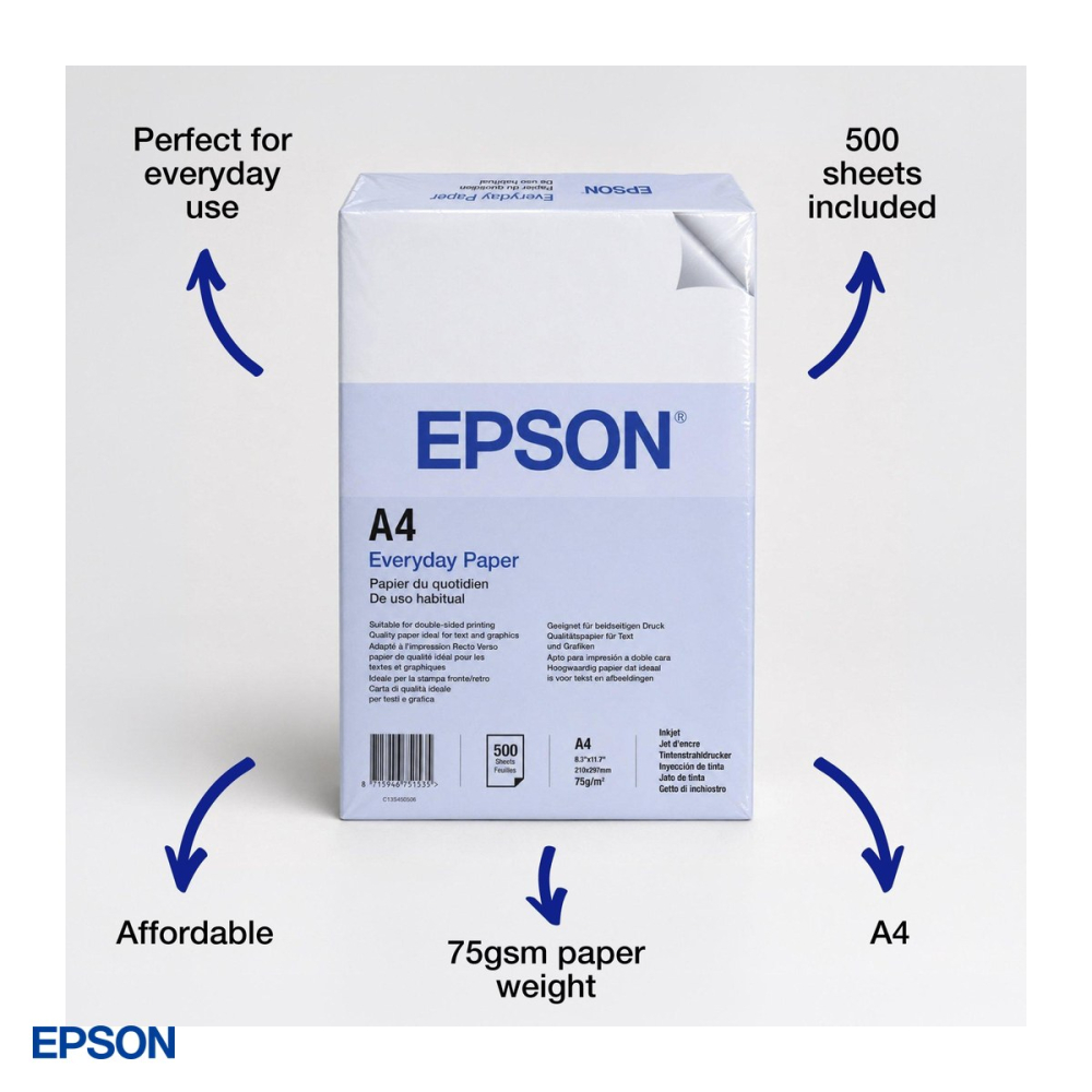Set 2 x hartie de copiator Epson Everyday Paper, A4, 75 g/mp, 500 coli, alb stralucitor, C13S450506 [4]