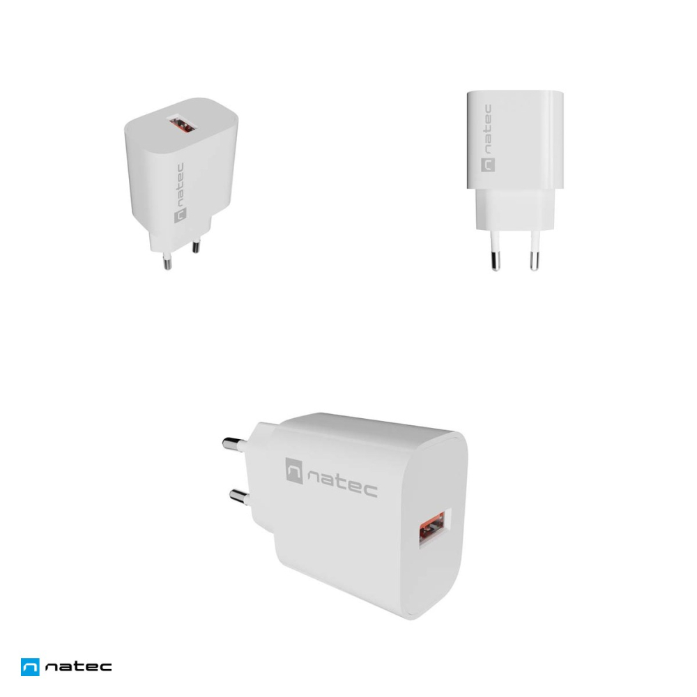 Set 2 x incarcator de retea Natec Ribera 1 x USB-A, 18 W, Quick Charge 3.0, compatibil Apple 2.4A, Samsung AFC si Huawei FCP, alb, NUC-2392 [4]