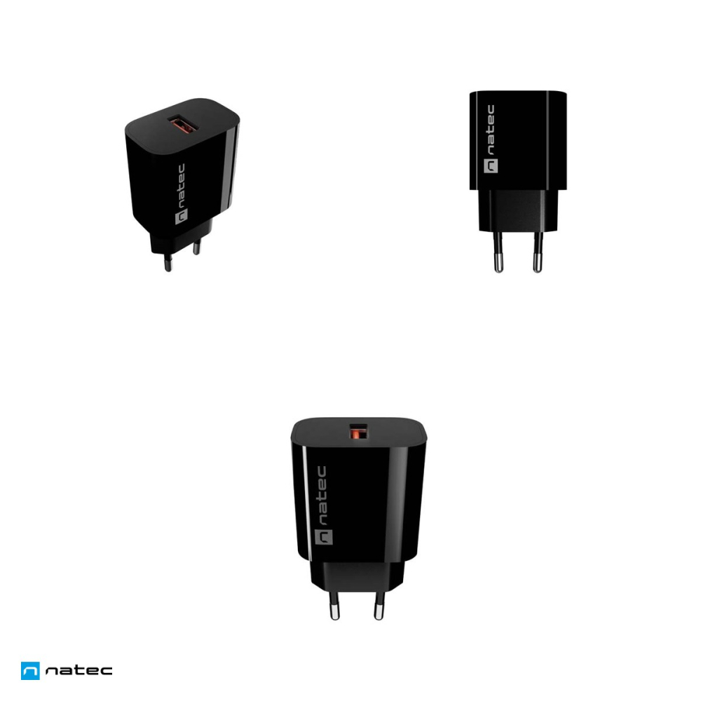 Set 2 x incarcator de retea Natec Ribera 1 x USB-A, 18 W, Quick Charge 3.0, compatibil Apple 2.4A, Samsung AFC si Huawei FCP, negru, NUC-2393 [4]
