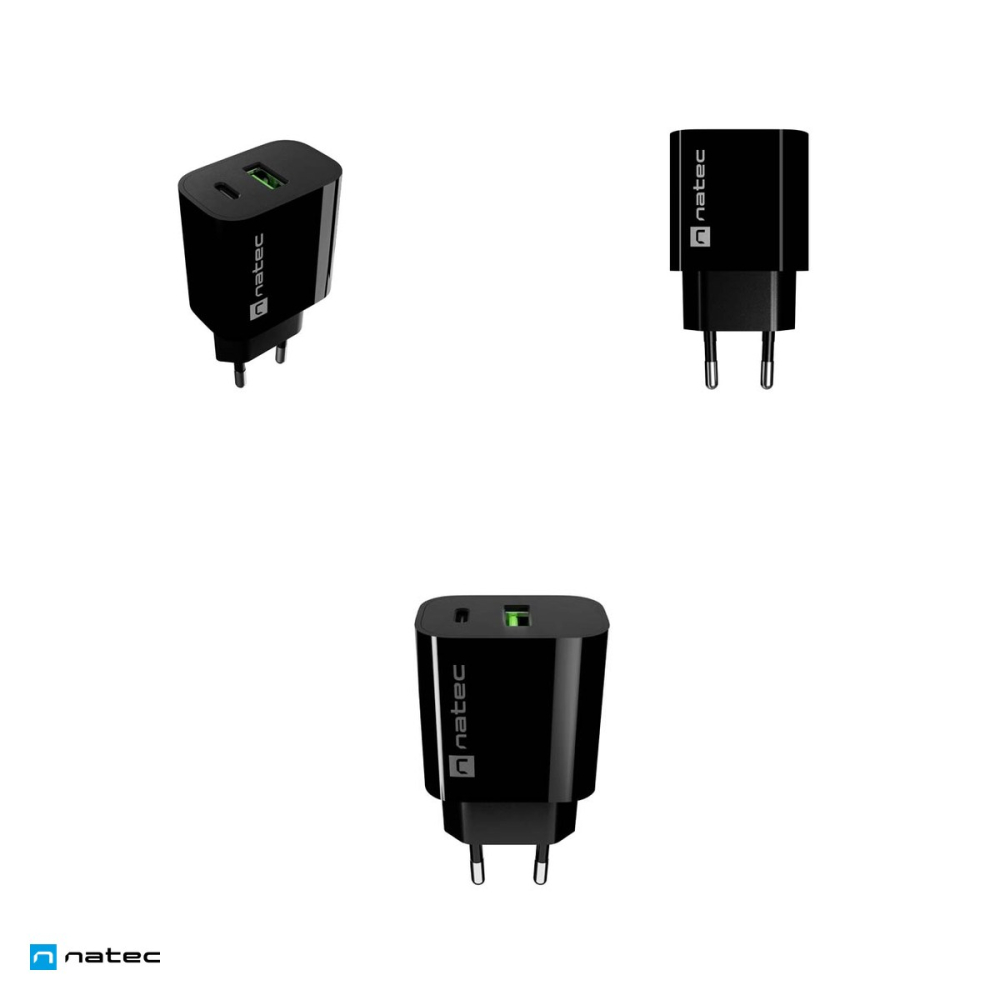 Set 2 x incarcator de retea Natec Ribera, 1 x USB-A si 1 x USB-C, 20 W, Power Delivery 3.0, Quick Charge 3.0, compatibil Apple 2.4A, negru, NUC-2397 [4]
