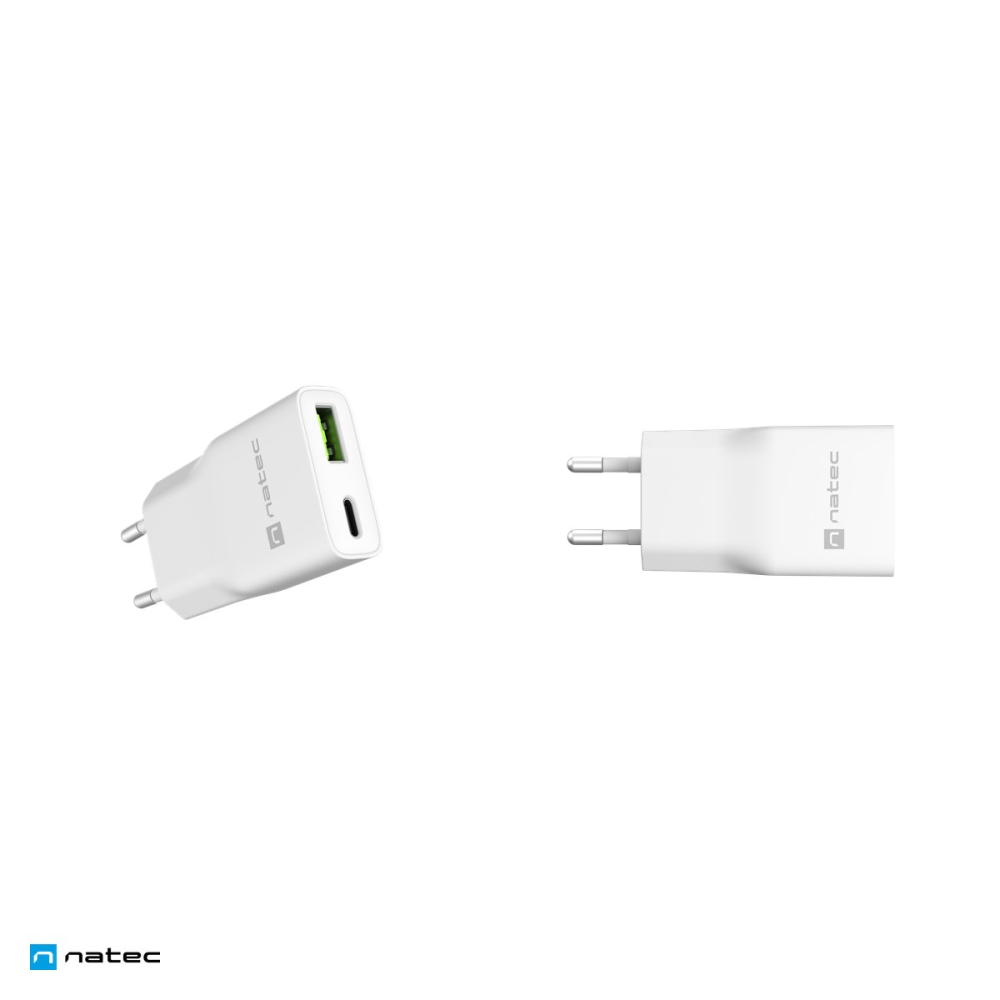 Set 2 x incarcator de retea Natec Ribera GaN Slim, 1 x USB-A si 1 x USB-C, 20 W, Power Delivery si PPS, Quick Charge, 2 dispozitive simultan, alb, NUC-2376 [5]