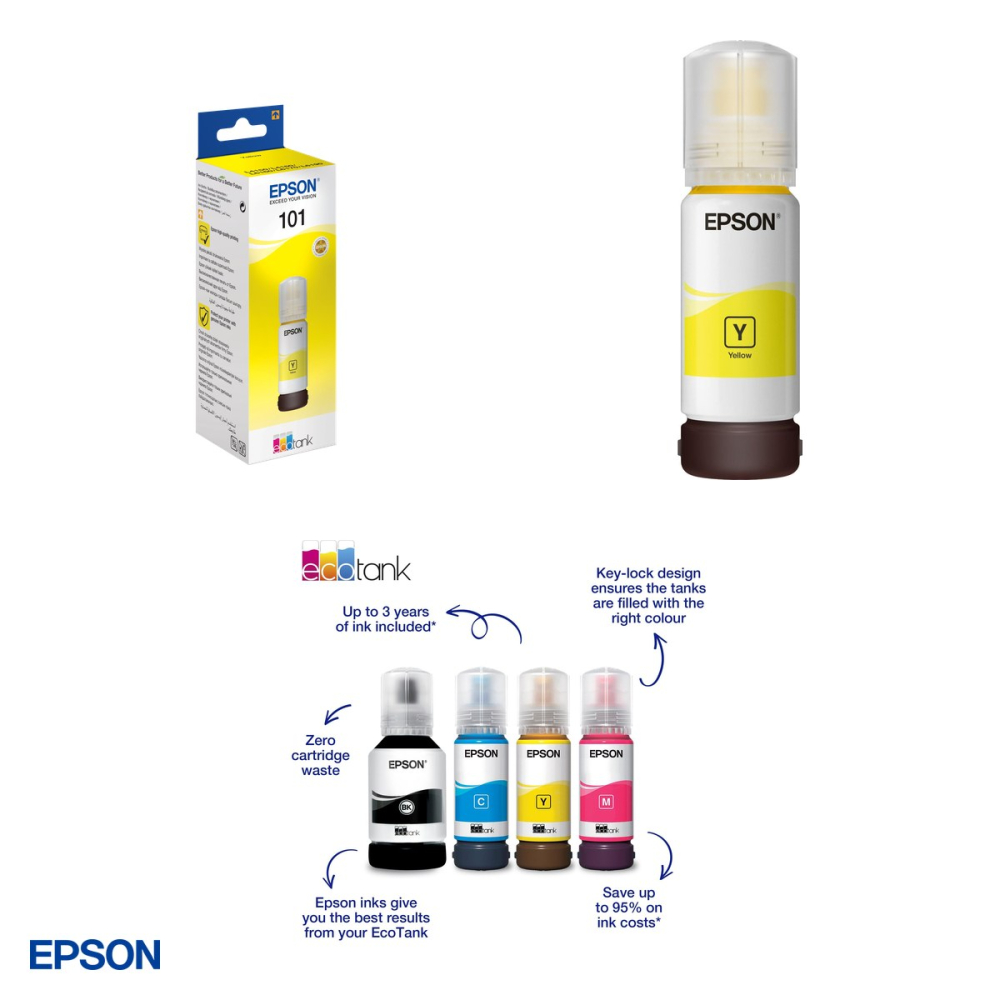 Set 2 x sticla de cerneala Epson 101 EcoTank, 70 ml, randament 6.000-6.500 pagini, pentru imprimante EcoTank, galben, C13T03V44A [4]