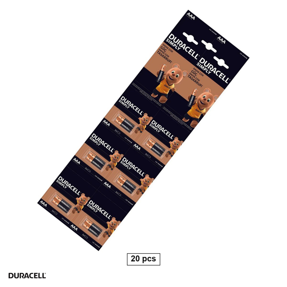 Set 20 baterii alcaline Duracell AAA LR03, 1.5 V, 10.5 x 44.5 mm, in blister [1]
